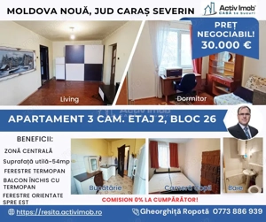 Apartament 3 cam. et. 2 in Moldova Nou #259;