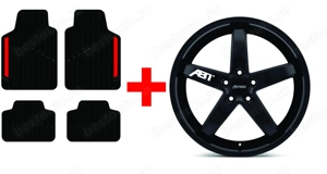 Covorase auto universale Sport Line RED, cauciuc, negru + 4 Stickere jante ABT