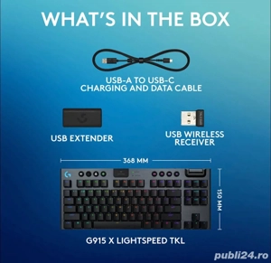 Tastatura Gaming Wireless mecanica LOGITECH G915 X Lightspeed TKL Tactile Switches, Bluetooth - imagine 2