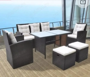 Vand Set mobilier de exterior cu perne, 6 piese gri poliratan