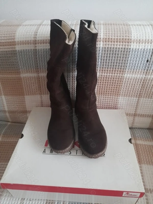 Cizme dama Rieker, piele intoarsa, maro, imblanite, nr. 36, aproape noi - imagine 2