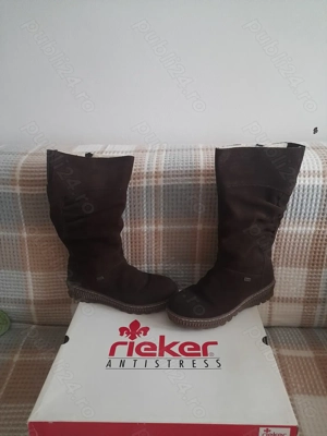 Cizme dama Rieker, piele intoarsa, maro, imblanite, nr. 36, aproape noi