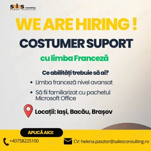 Angajăm Specialist Relații Clienți cu limba franceză!