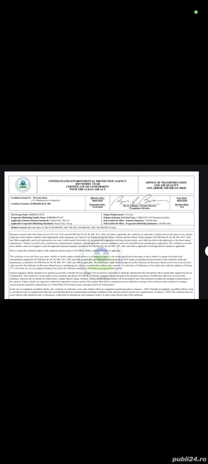 Certificat CoC Mercedes Benz e classe w213 America