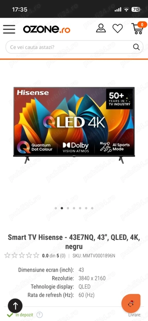 Televizor hissense qled 4k , 109 cm Sigilat