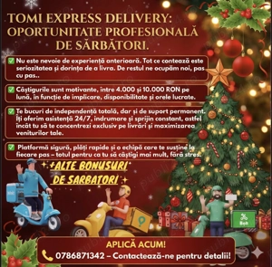 Angajăm Livratori Food Delivery - Venituri 4.000-10.000 RON + Bonusuri Sărbători