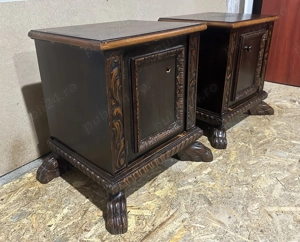 2 buc Noptiera Vintage din lemn Stil Neo Baroc cu elemente sculptate - imagine 3