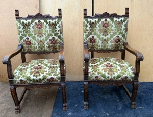 2 buc Jilt Vintage din lemn stil Neo Baroc; Scaun cu manere; Fotoliu