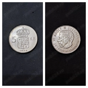 Moneda argint 5 Kronor, SUEDIA, 1954