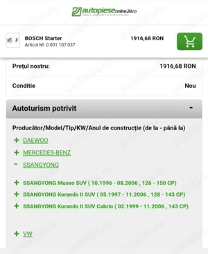 Demaror, electromotor, starter Bosch pentru Mercedes, VW, Ssangyong - imagine 4