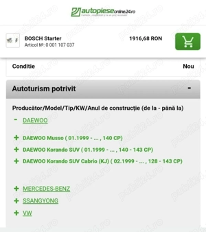 Demaror, electromotor, starter Bosch pentru Mercedes, VW, Ssangyong - imagine 3