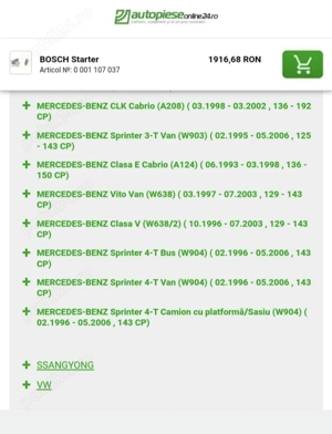 Demaror, electromotor, starter Bosch pentru Mercedes, VW, Ssangyong - imagine 6