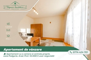 Apartament cu o camera  și centrala proprie , zona Podgoria, Arad