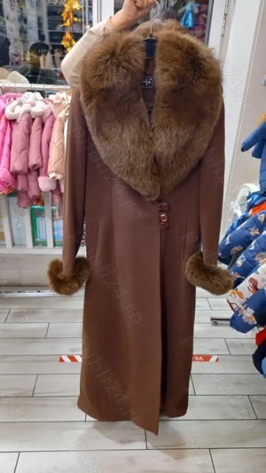 Vand palton lung nou lana + cașmir cu blana naturala detasabila