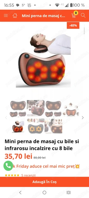 Vând convenabil pernă masaj cu 4 pietre rotative jad și încălzire cu infraroșii  - imagine 3