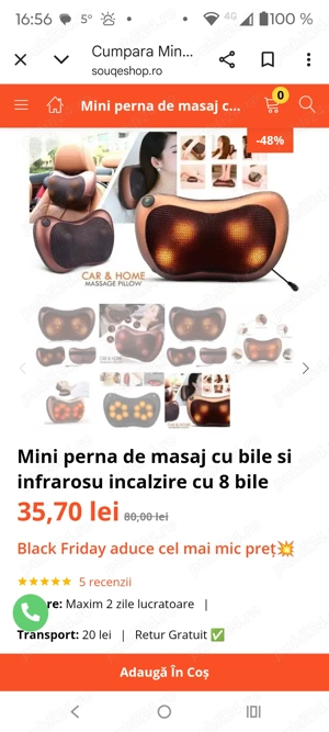 Vând convenabil pernă masaj cu 4 pietre rotative jad și încălzire cu infraroșii 