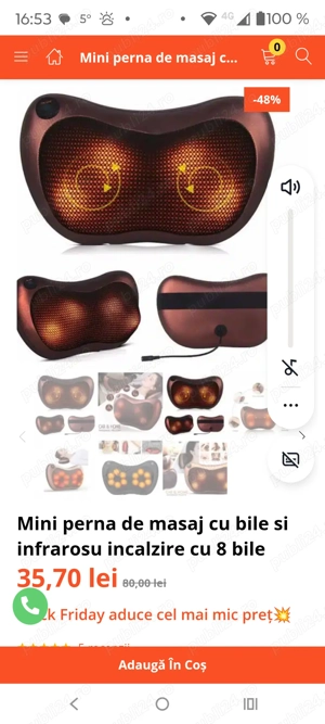 Vând convenabil pernă masaj cu 4 pietre rotative jad și încălzire cu infraroșii  - imagine 5