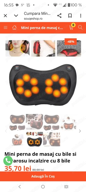 Vând convenabil pernă masaj cu 4 pietre rotative jad și încălzire cu infraroșii  - imagine 4