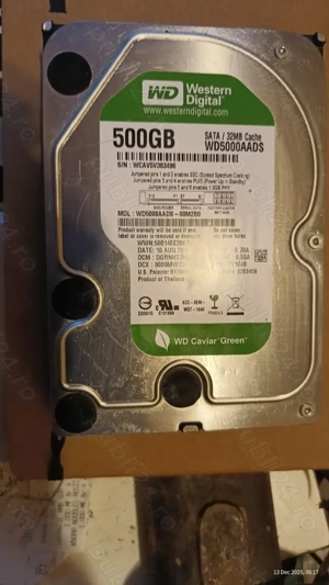 Vând hard disk Western Digital Caviar Green, 500GB, 3,5" SATA3