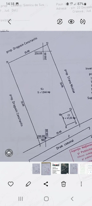 Teren Șimnic de sus Sat Cornetu 1250mp deschidere 25m intravilan 