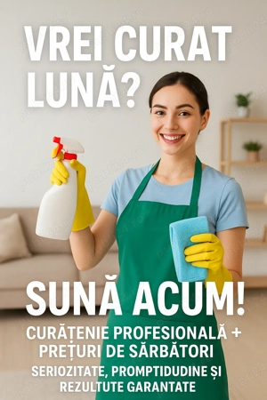 Vrei curat lună? Sună acum! Curățenie profesională + prețuri de sărbători