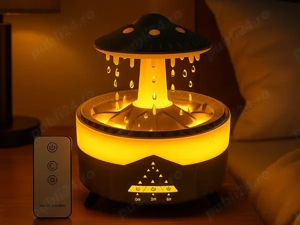 Umidificator aer cu lampa LED si telecomanda, 350 ml, alb cu negru