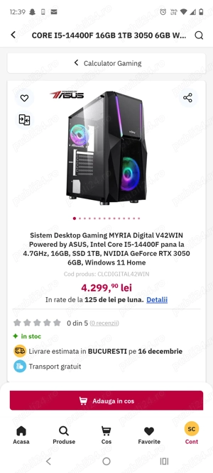 Vând PC gaming+ monitor cu  protecție lumina albastră 