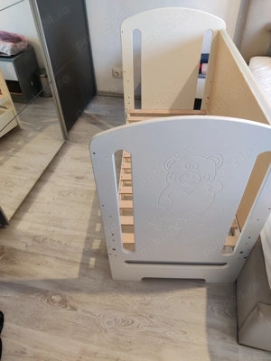 Patut bebe toddler lemn si MDF alb 120x60 cm cu sertar