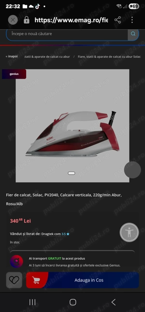 Fier de calcat, Solac, PV2040, Calcare verticala, 220g min Abur, Rosu Alb - imagine 4