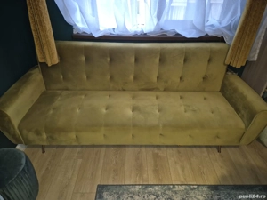 Canapea extensibila de catifea mustar