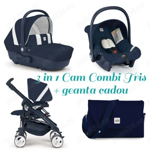 Carucior 3 in 1 Cam Combi Tris, Turcoaz (Carucior, Landou, Scaun Auto)