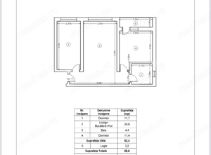 Apartament nou, 3 camere, 55,6 mp, Zona Ipotesti