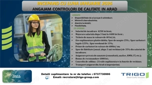 INCEPAND CU IANUARIE 2026   Angajam controlori de calitate in Arad