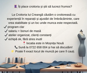 Angajam croitorese cu experienta in reparatii imbracaminte