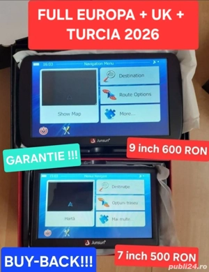 Gps 9 inch autoturism autocar camion Full Europa + UK + Turica 2026 + garanție