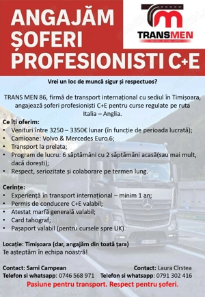 Angajam soferi profesionisti categ C+E