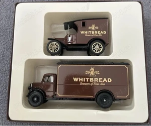 Set fabrica bere Whitbread Corgi 1990 camion de epoca Bedford Anglia, Ford T, machete metal noi 1:50 - imagine 2