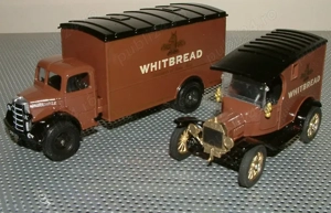 Set fabrica bere Whitbread Corgi 1990 camion de epoca Bedford Anglia, Ford T, machete metal noi 1:50 - imagine 5