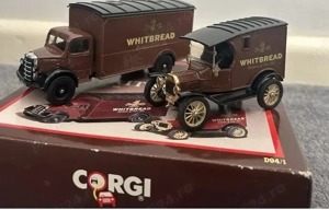 Set fabrica bere Whitbread Corgi 1990 camion de epoca Bedford Anglia, Ford T, machete metal noi 1:50