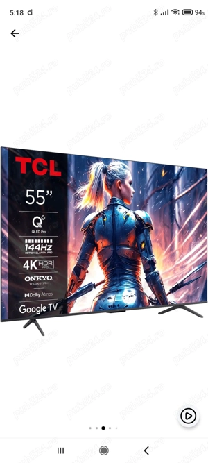 Televizor TCL QLED 55T8B, 139 cm, Smart Google TV, 4K Ultra HD, 100Hz, Clasa E