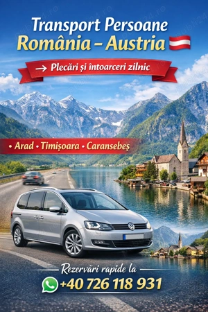 Transport persoane Arad ,Timișoara , caransebes către Austria plecari zilnice și intoarceri 