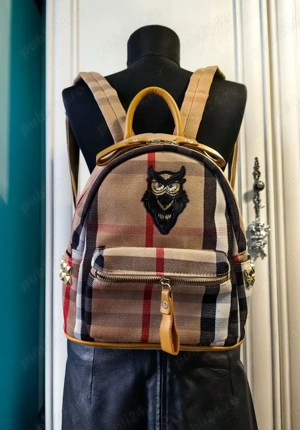 Rucsac panza piele ecologica mustar bufnita neagra - imagine 4