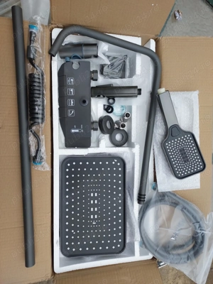 Set duș termostatic complet , gri inchis, design modern pătrat, Piano Key, nou 