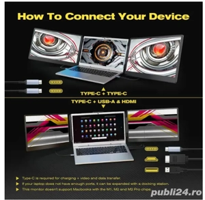 Monitor portabil, 14 inch, FullHD, HDR, 16:9, Tri-Screen, Plug & Play - imagine 4