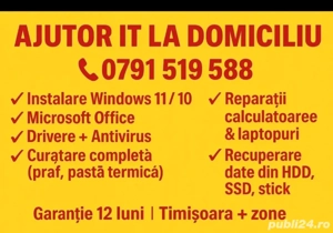 Reparații laptop, calculatoare,instalare windows 11,10,office,programe