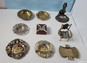 Lot scrumiere din bronz - metal - lemn cu metal