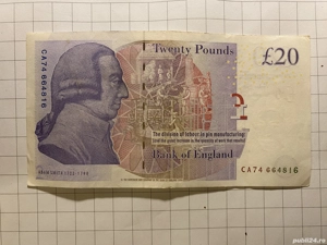 Bancnota 20 lire sterline GBP foarte buna colectie numismatica - imagine 2