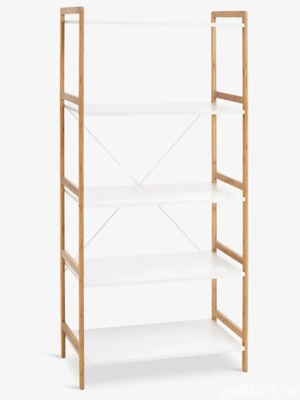 JYSK BROBY - etajera 5 rafturi lată - 70 cm x 37 cm x 150 cm - bambus MDF alb