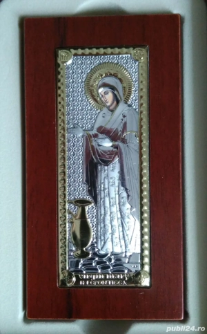 GRATUIT Icoana metal pe lemn Maica Domnului in Cana 12 x 6,5 cm