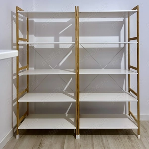 JYSK BROBY - etajera 5 rafturi lată - 70 cm x 37 cm x 150 cm - bambus MDF alb